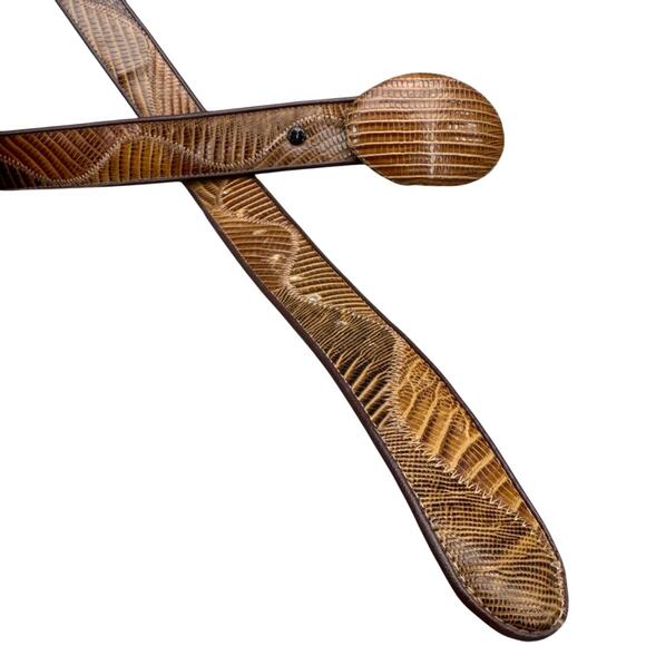 Vintage Handcrafted Western Brown Exotic Leather Belt Round Leather Buckle 40" - Picture 1 of 6